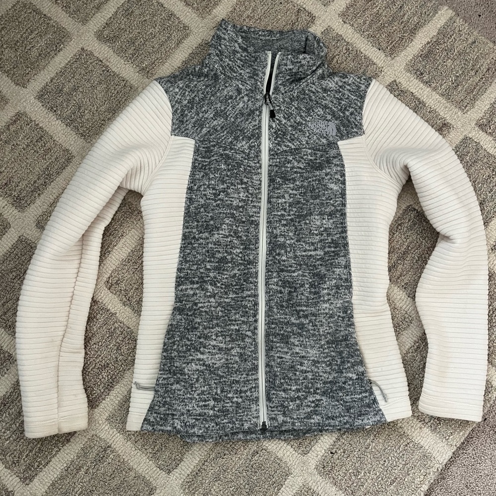 The North Face Gray and Cream Zip-Up Fleece